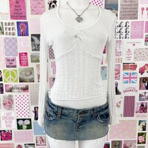 worthington white pointelle eyelet knit top size medium